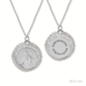 Medalla en Plata de Ley "María Auxiliadora" con piedra natural Labradorita