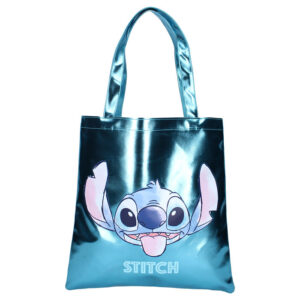 Bolso Shopper Azul Stitch de PU Metalizado