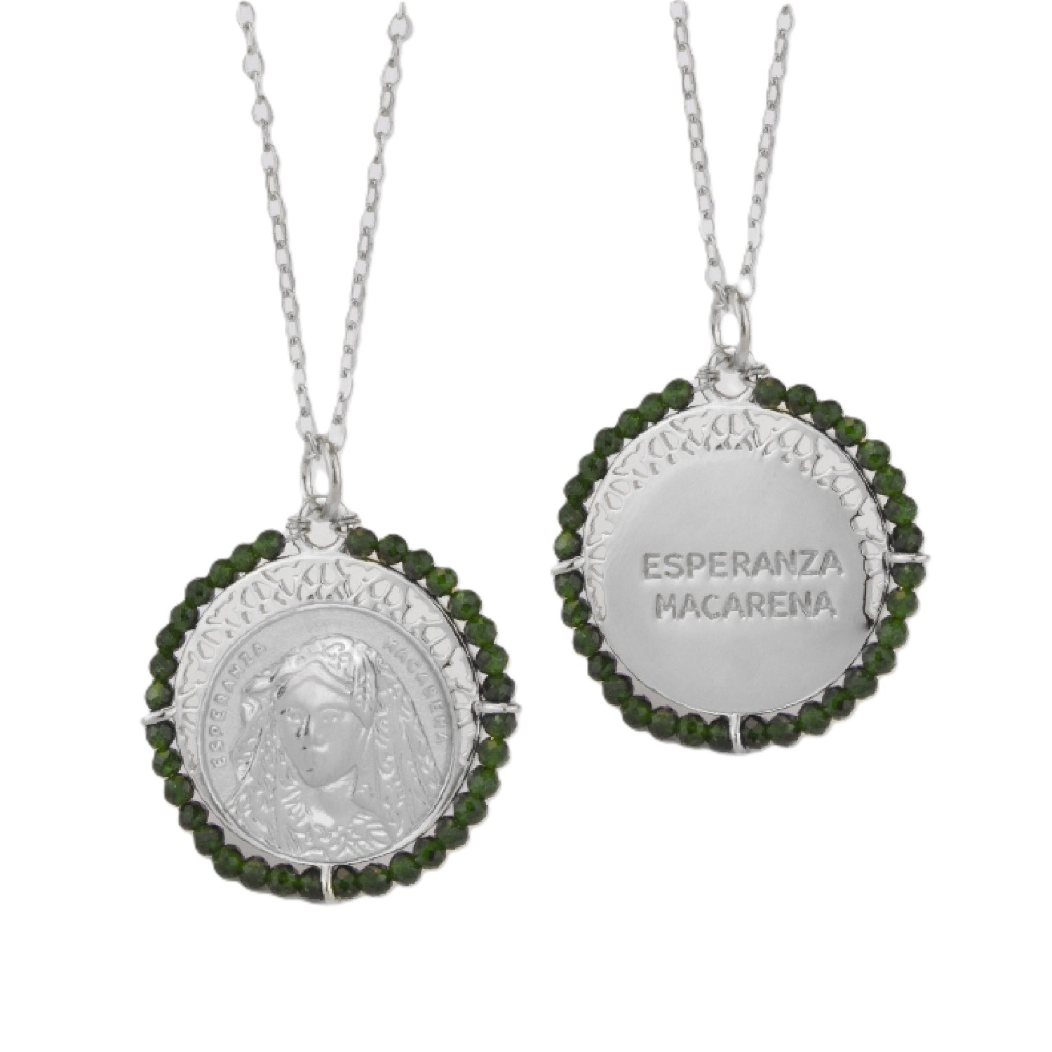 Gargantilla de Plata de Ley Esperanza Macarena con piedra verde esmeralda