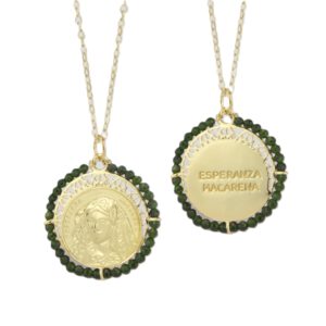 Gargantilla de Plata de Ley chapada en oro Esperanza Macarena con piedra verde esmeralda