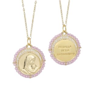 Gargantilla Maternidad en Plata chapada en oro con cuarzo rosa