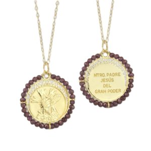 Gargantilla de Plata de Ley chapada en oro Ntro. Padre Jesús del Gran Poder con granate facetado