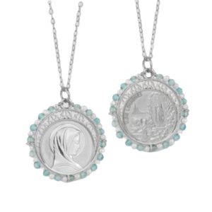 Gargantilla Virgen de Lourdes en Plata con perla y ágata