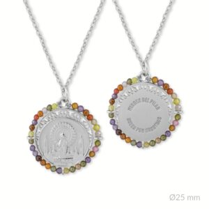 Medalla Virgen del Pilar de Plata con Rocalla de Turmalina