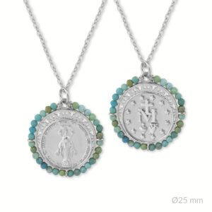 Gargantilla de Plata de Ley Virgen Milagrosa con rocalla de turquesa