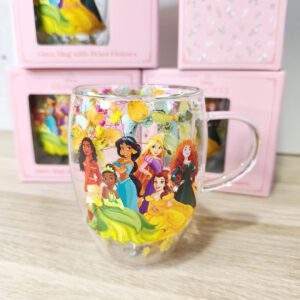 Taza Princesas Disney de Doble Cristal con Flores Secas