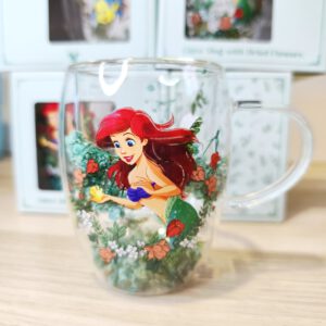 Taza de Cristal Doble La Sirenita con Flores Secas