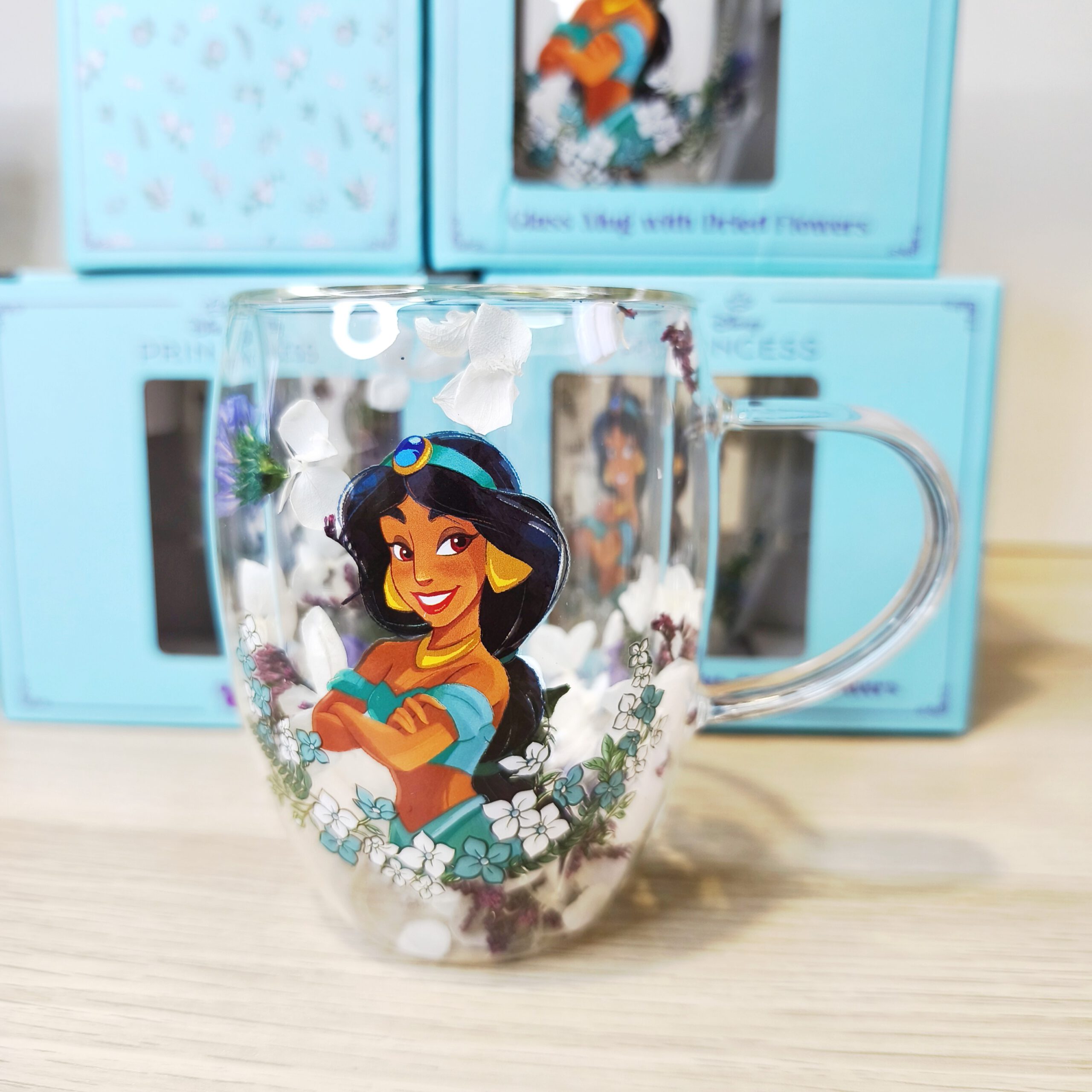 Taza de Cristal Doble Jasmine con Flores Secas