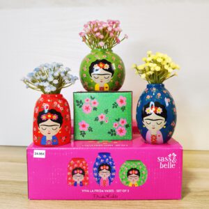 Set de 3 Jarrones Decorativos Frida Kahlo con Flores Artificiales