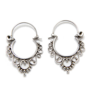 Aros Bali calados de plata de ley con cierre de gancho - 30x20mm