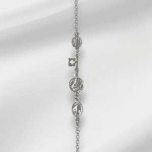 Pulsera de plata con San Judas, llave de San Benito y Medalla Milagrosa