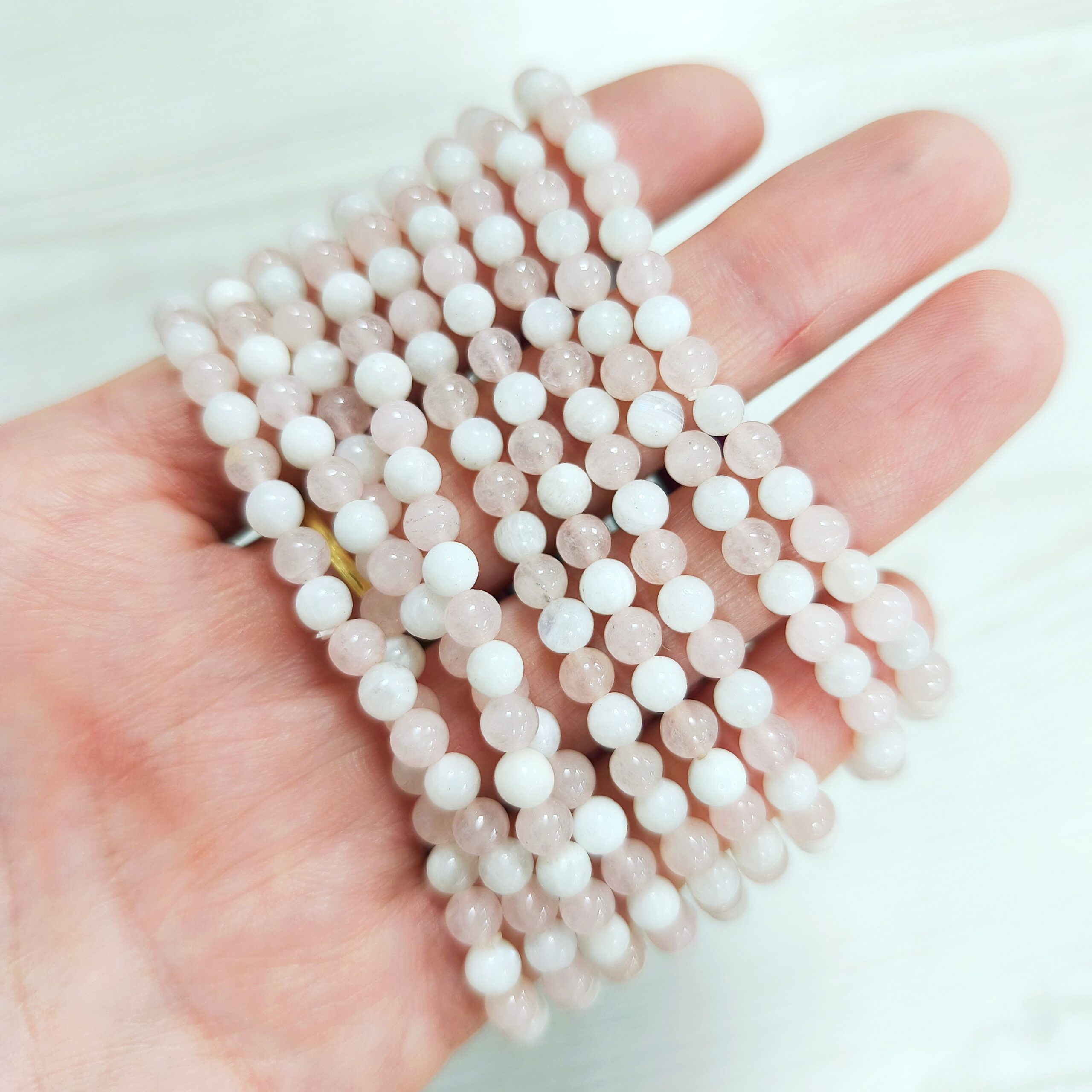 Pulsera Cuarzo Rosa y Piedra Luna 4mm – Amor y fertilidad